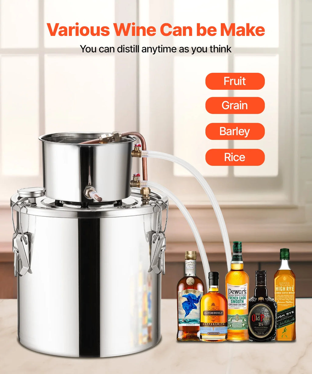 SucceBuy 3 5 8 Gallon Alcohol Still  Stainless Steel Water Alcohol Distiller with Copper Coil Brewing Refining Fermentation Kit