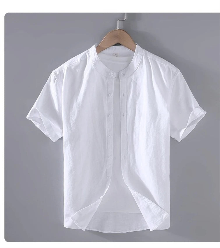 Men's Short-Sleeved Shirt Summer Streetwear Plain Color Stand Collar Casual Beach Style plus Size M-5XL