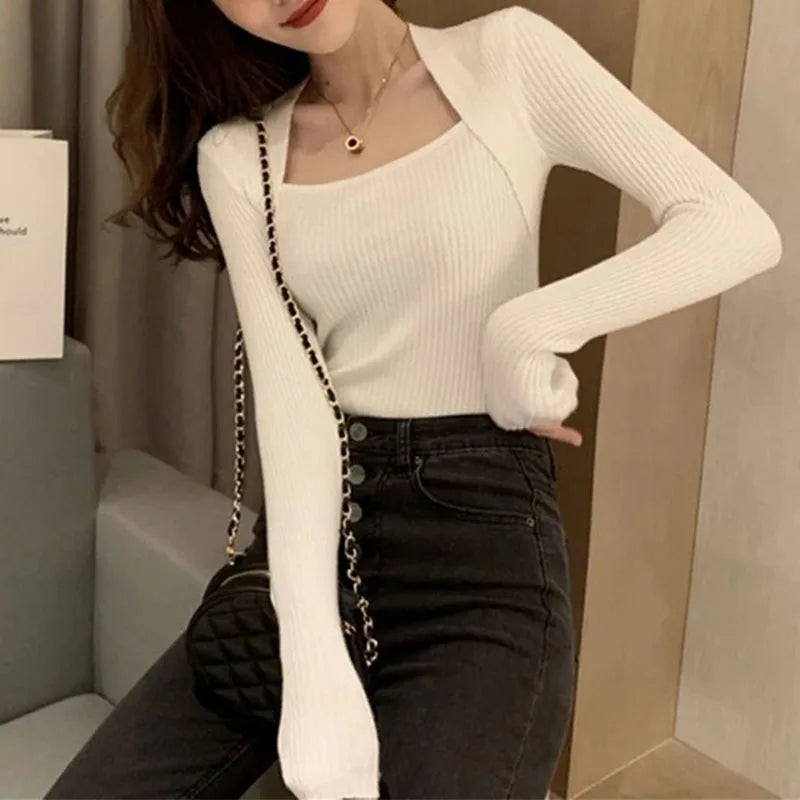Women Pullover Sweater Autumn Long Sleeve Pullover Basic Top Fashion Elastic Female Winter Solid Knitted Jumper