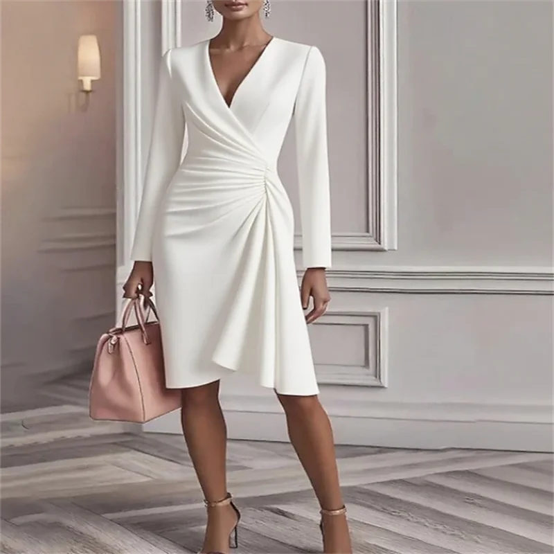 White Dress Women's Midi Party Satin  Sheath Mother of the  Dress Elegant Modern Party Special Occasion Evening Party Regular