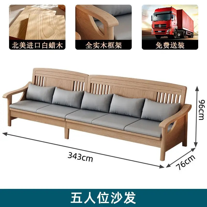 SA-12 Log Color Ash Wood Sofa All Solid Wood Sofa Combination Household Wooden Furniture