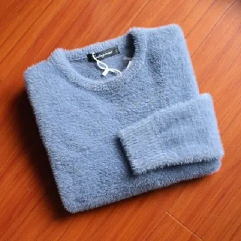 Men's Pure Mink Cashmere Sweater O-Neck Pullovers Knit Large Size Mink Sweater Winter New Tops Long Sleeve High-End Jumpers X49