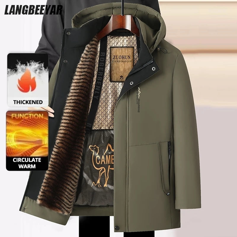 Top Grade Five Protective Tech Luxury Winter New Brand Camel Fleece Men's Parka Jacket Windbreaker Coats Heavy Plush Lining