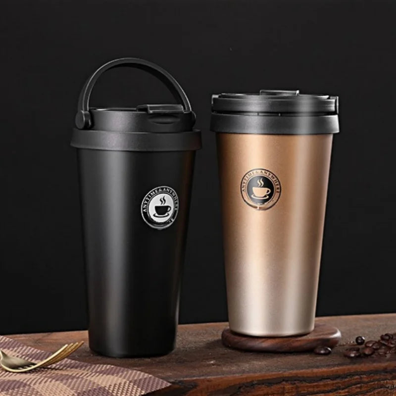 New American Simple Coffee Cup Portable Office Large-capacity Double-layer Vacuum Thermos Cup with Rope Seamless Lined Mug