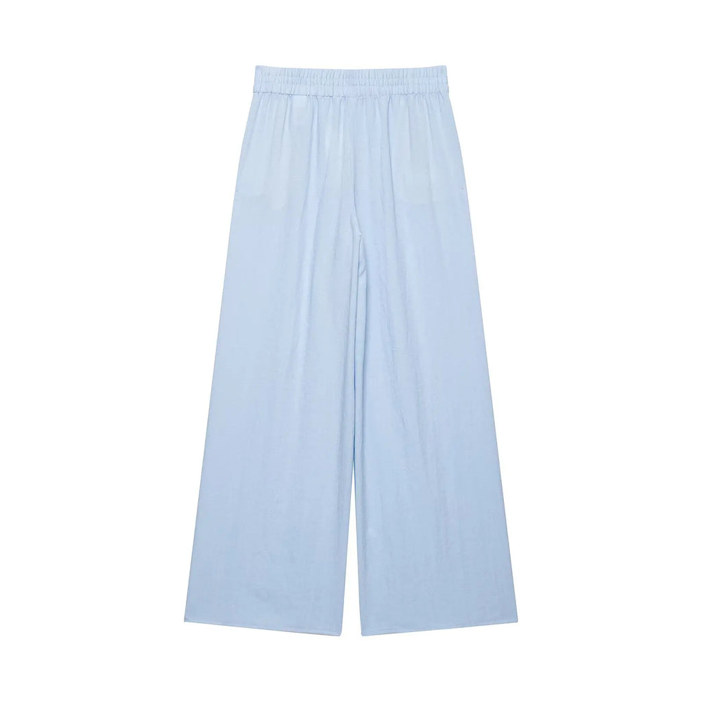 Women's Pants Set New 2026 Summer Zipper Safari Shirt High Waist Wide Leg Trousers with Elastic Waist 2 Piece Set Female Outfit