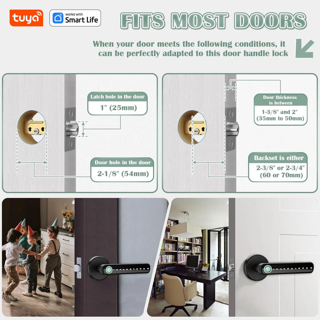 Tuya Smart Lock Fingerprint Door Lock With Handle,IC Card,App Control,Passcode Unlock Electronic Touchscreen Keypad
