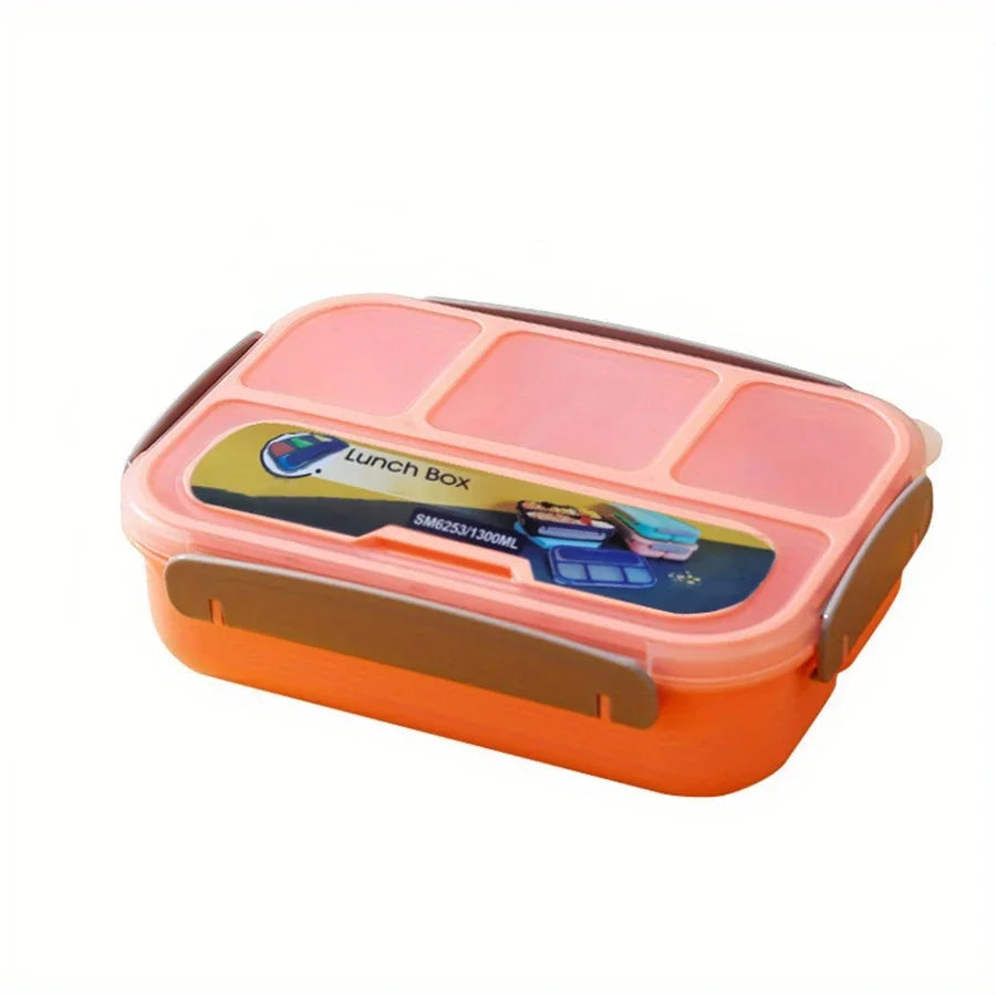 1PC Four grid plastic lunch box 1300ML,student office lunch box,Sealed Leak Proof And Easy To Clean Student Bento Box