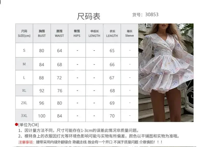 Floral Print Long Sleeve Women's Dress V Neck Puff Long Sleeve Wrap Waist Tiered Ruffle Mini Dresses Wedding Party Summer Robes