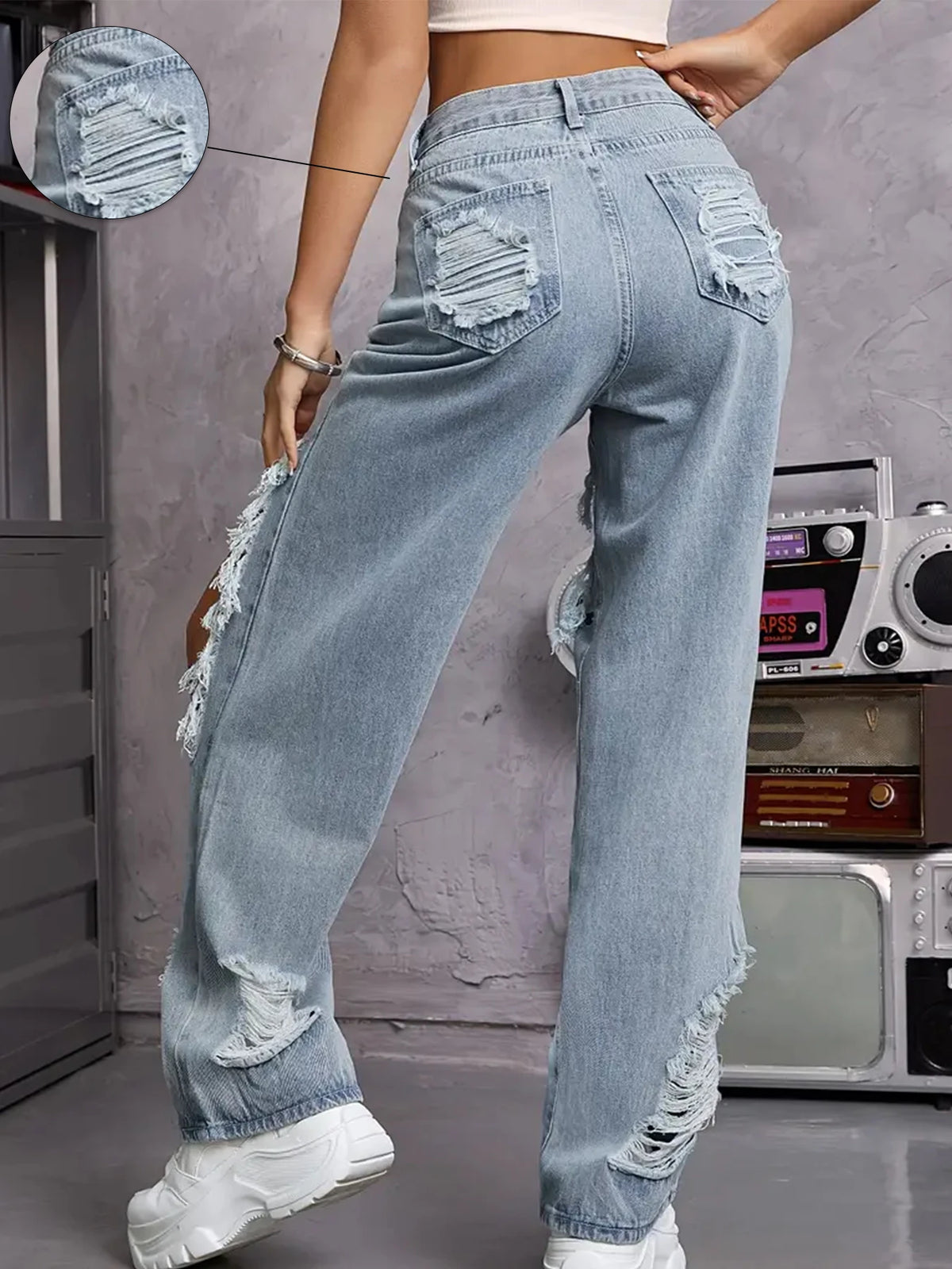 Y2K American Retro Jeans 2026 Light Washed Ripped Denim Pants High Waist Baggy Straight Leg Autumn Trend