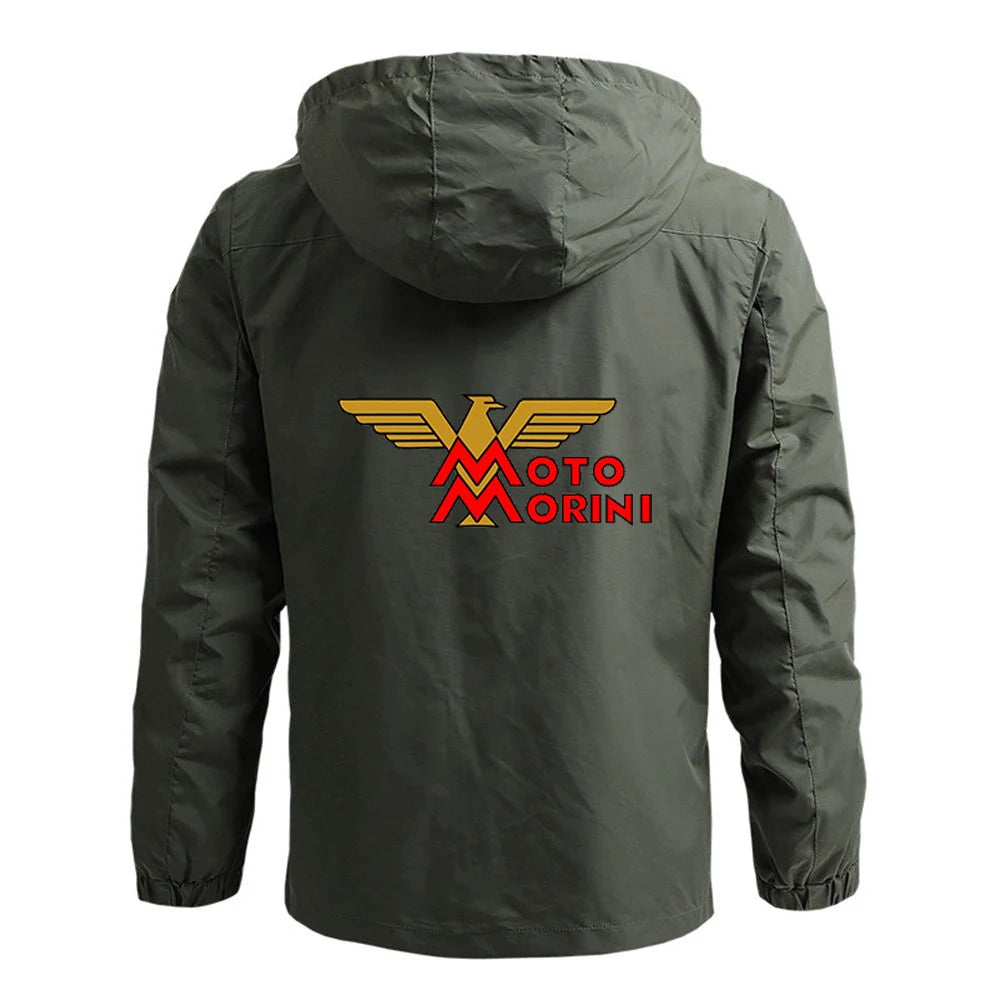 2024 Spring Autumn Mens Moto Morini Logo Print Popular Cardigan Zipper Detachable Hat Design Zipper Windproof Windbreaker Jacket