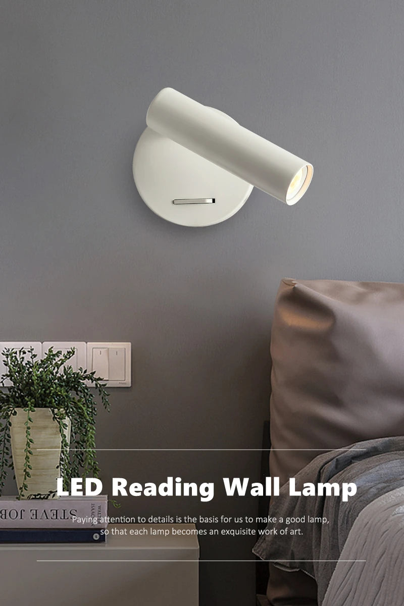 LED Wall Lamps with Switch Rotatable Adjust Aluminum 3W Spotlight Bedside Reading Light Hotel Bedroom RV Sconce Light Fixture