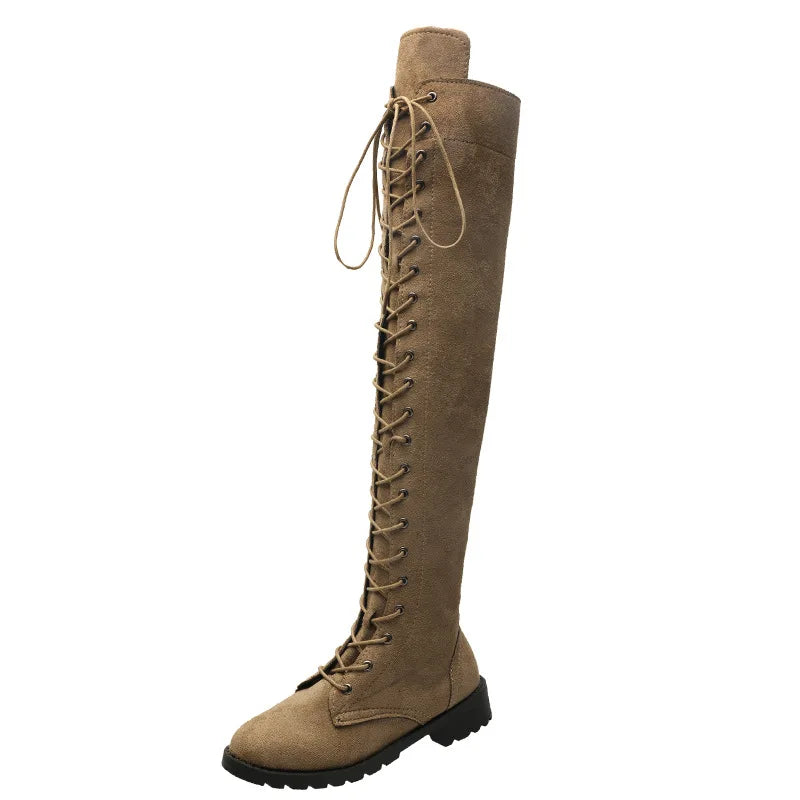2024 New Winter Foreign Trade Large Size Long Boots European and American Round Head Strap 43 Size Women's Boots Leather Boots