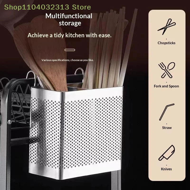 Stainless Steel 2 Compartment Cutlery Organizer With Hooks, Utensil Holder For Kitchen Counter, Dishwasher Safe Flatware Drying