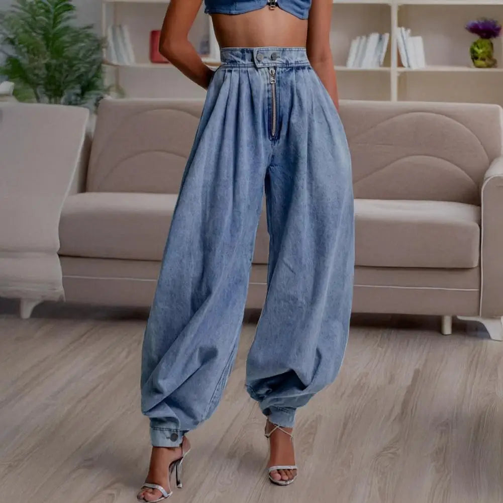 Women's Casual Cargo Jeans Stretch Baggy Cargo Jogger Jeans High Waist Harem Wide Leg Denim Pants Loose Sweatpants With Pockets