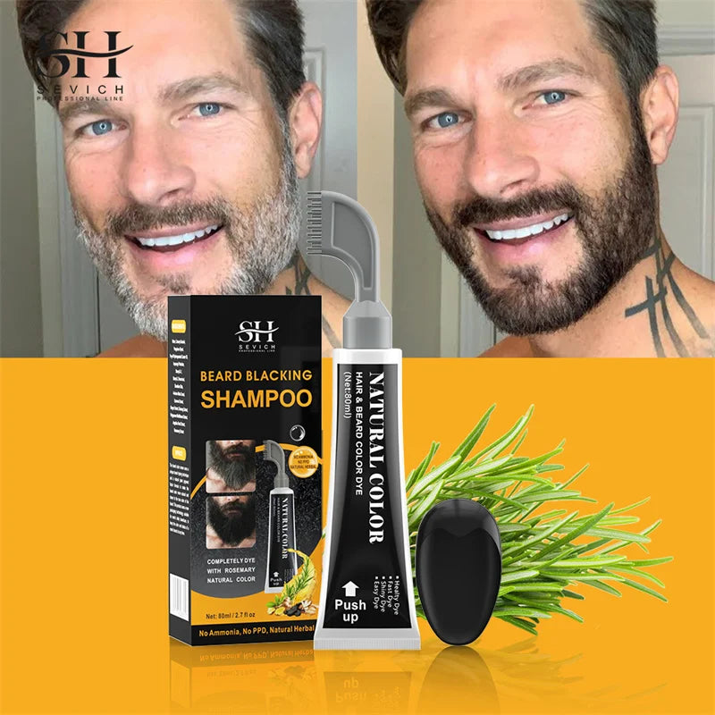 Beard Dye Shampoo Natural Beard Hair Dye Shampoo Moustache Cream Hair Dye Color Blackening Anti Hair Loss Treatment Shampoo
