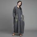 Johnature Women Vintage Denim Cotton Dress 2026 Spring New Turn-down Collar Long Sleeve Button Patchwork Pockets A-Line Dress