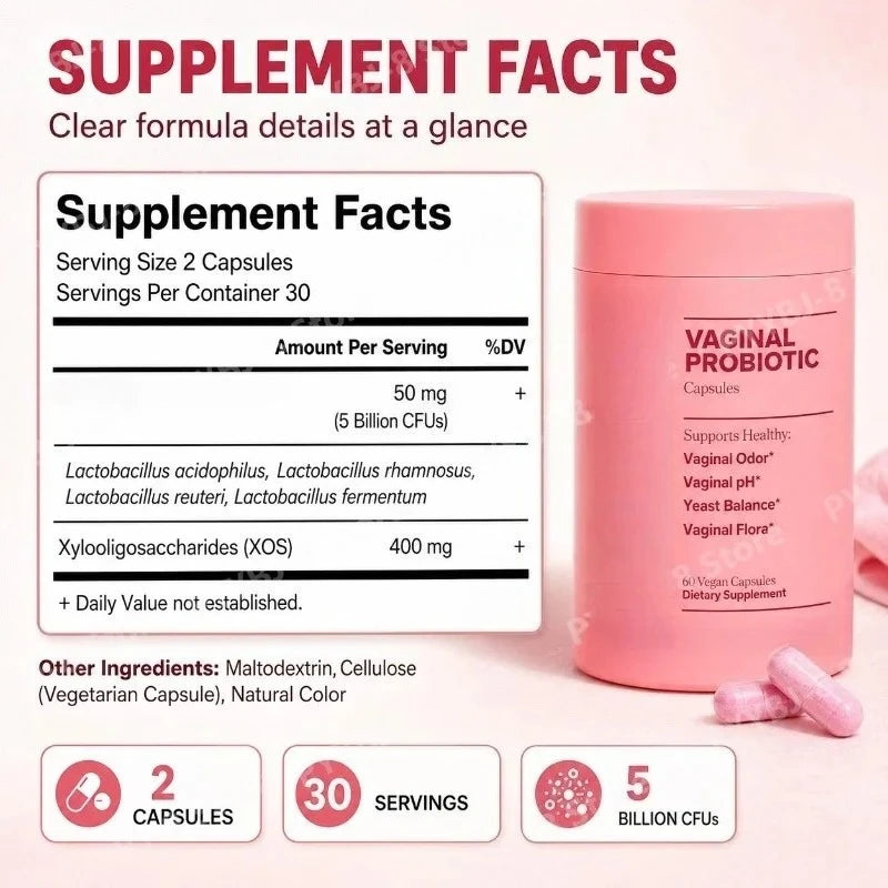 Women's Probiotic Capsules 60 Count Nutrition Supplement with Lactobacillus & Prebiotics Promote Gut Wellness and PH Balance