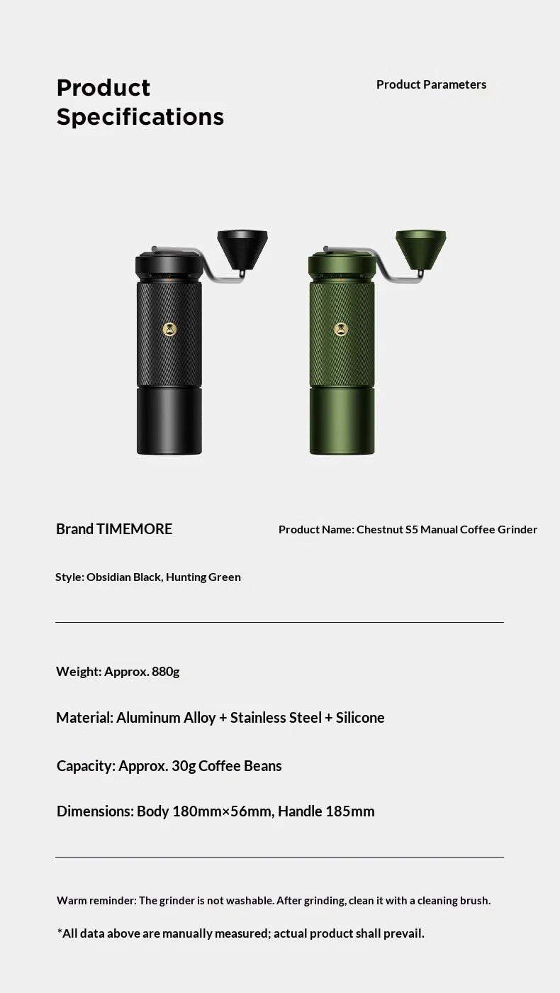 Timemore Chestnut S5 Hand Coffee Grinder Manual Coffee Bean Mill Grinder For Pour Over Espresso Household Coffee Grinding Tool