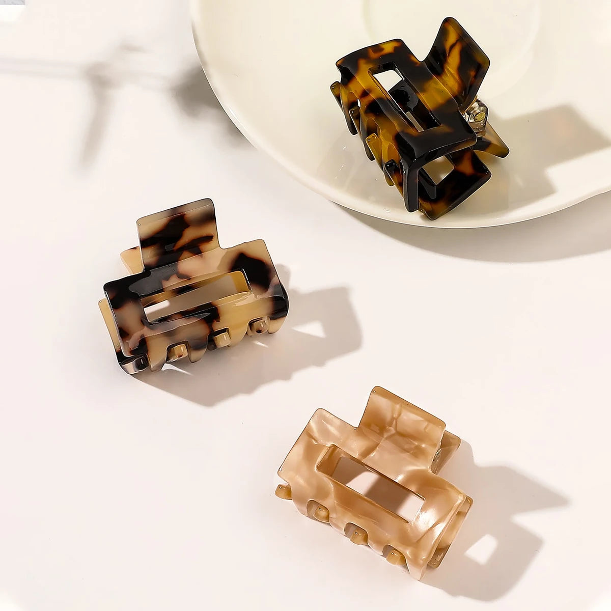 1pc acetate leopard print checkerboard plaid hairpin, classic and daily grab clip, small square high ponytail hair claw