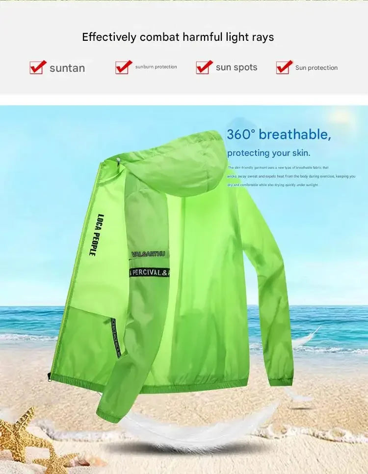 UPF50+ Summer Sun Protection Clothing Men's Casual Waterproof Quick-drying Bicycle Hooded Jacket Hiking Thin Skin Windbreaker