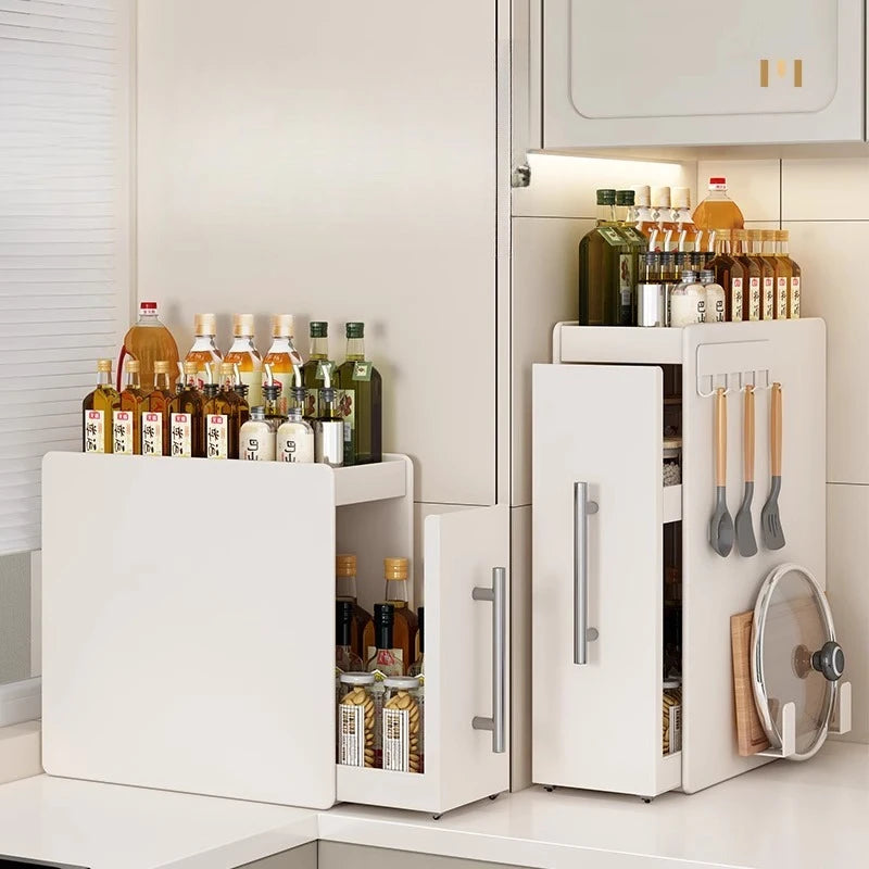 Narrow Kitchen Countertop Pull-Out Spice Rack Organizer Space Saving Shelf with 16 Magnetic Accessories Included