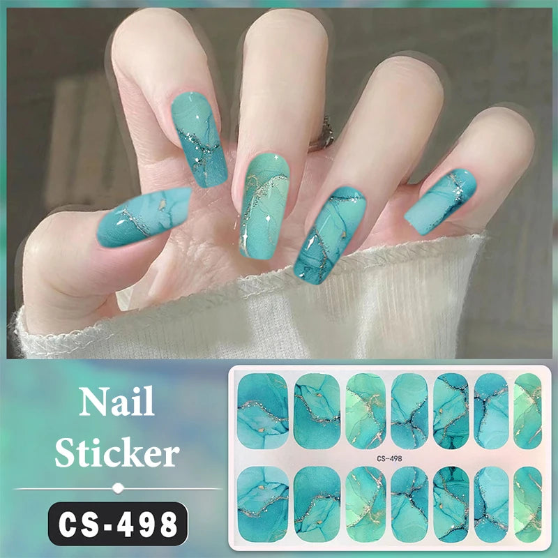 No Baking Lamp Waterproof Nail Wraps Full Cover Nail Stickers Firm And Not Easy To Fall Off 14 Nails/Set Multi Color Nail Patch