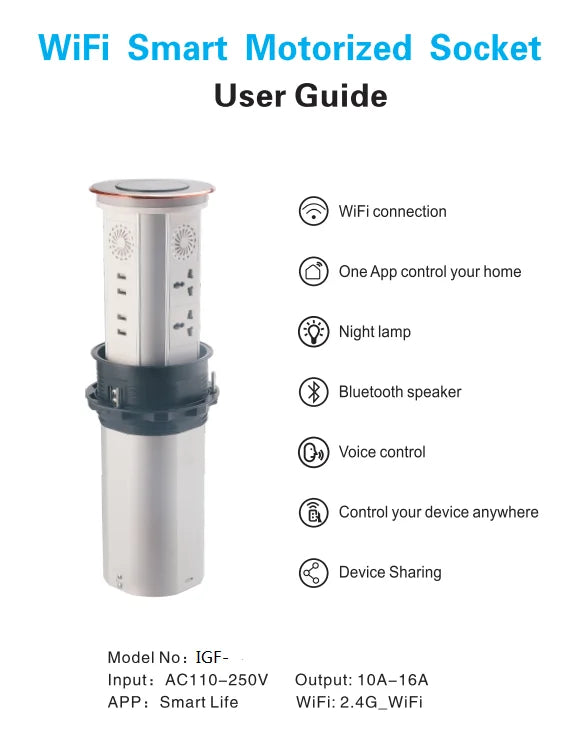 EU kitchen pop-up table socket, with wireless charger Protector intelligent desktop electric socket, automatic electric lift