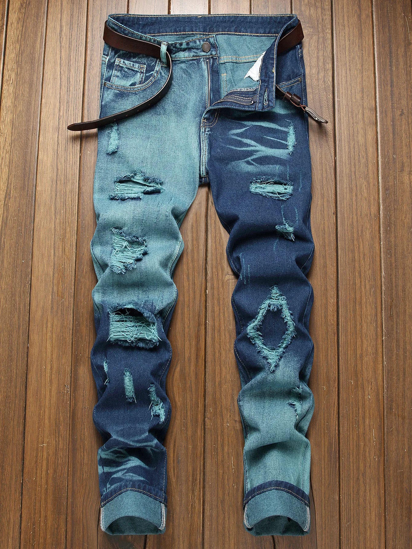 New Retro Jeans Men's Ripped Straight Leg Pants Ripped Jeans Fashionable Casual Pants Trousers Pants Male Street Wear Clothing
