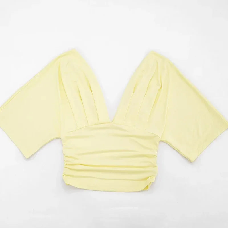 Women Sexy 2 Piece Pant Sets Summer Club Party Batwing Sleeve V Neck Crop Top Capri Pants Matching Set Beach Vacation Outfits