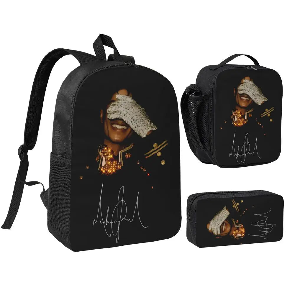 MJ Pop Legend Music 3pecs/set Backpack for Student Shoulder Bag Lunch bag Pencil Case