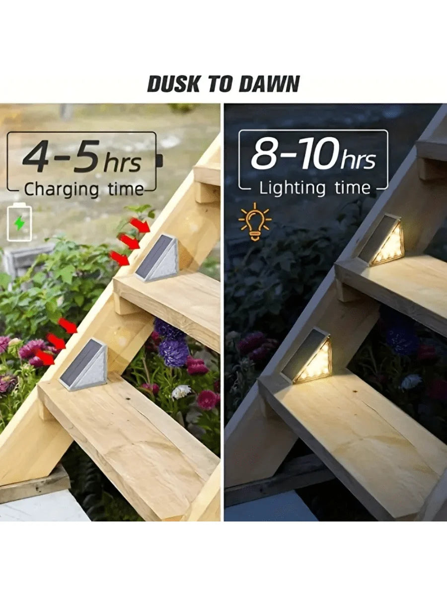 2PC Solar Outdoor Staircase Lights, with Triangular Decoration, Emitting White Light and Warm Light, Suitable for Steps, Fences