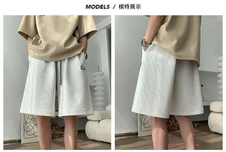 Men's Wide Leg Pants Summer Stripes Loose Casual Trendy Mid-length Pants Comfortable Elastic Waist Fashion Letter Sports Shorts