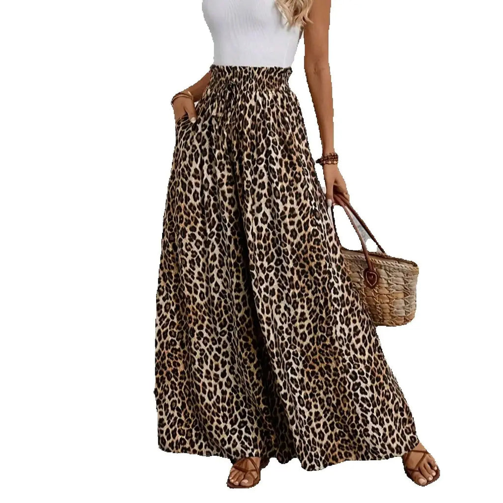 Casual Fashion Women's Clothing for All Seasons, Leopard Print, Comfortable High Waist, Elastic Waist, Wide Leg Pants