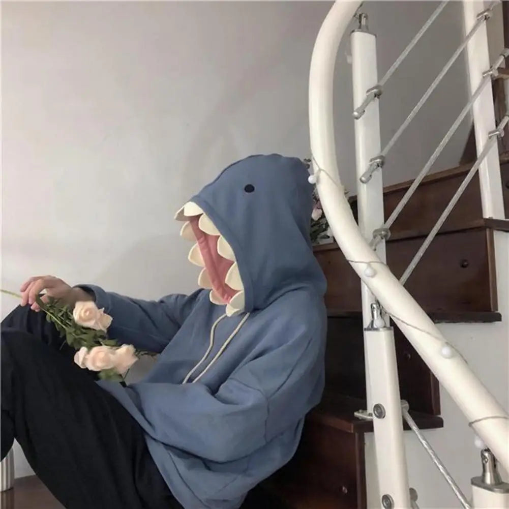 Men Shark Hoodie Winter Pullover Sweater Casual Pocket Long Sleeve Pull Female Solid Hooded Sweaters Trendy Couple's Pullovers