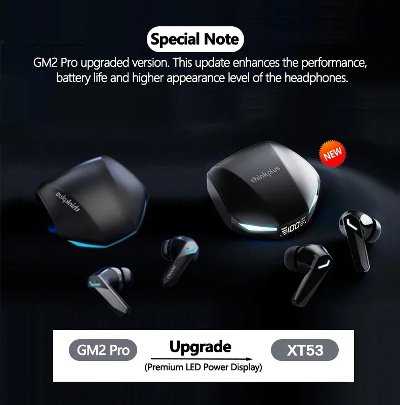 Lenovo XT53 Wireless Bluetooth 5.4 Earphones LED Digital Display Waterproof Earbuds Noise Cancelling Gaming Headset GM2 Pro Max
