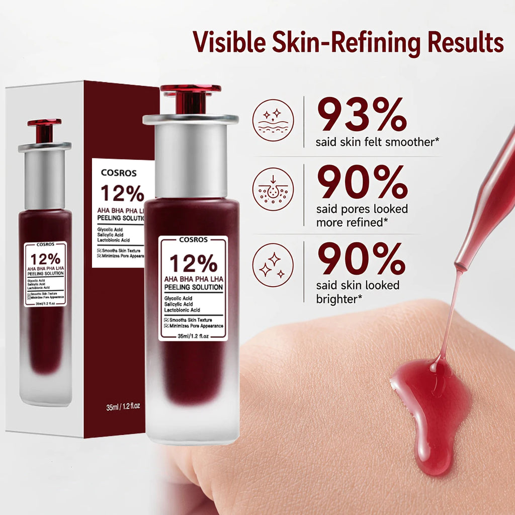 AHA BHA PHA LHA Peeling Solution, Glycolic Acid Renewal Serum 35ml - Contains Glycolic Acid, Salicylic Acid, and Lactobionic Acid to Leave Skin Smooth and Radiant