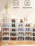 12 Pack Large Clear Plastic Stackable Shoe Storage Boxes with Lids, Modular Space Saving Sneaker Display Organizer Bins for Closet
