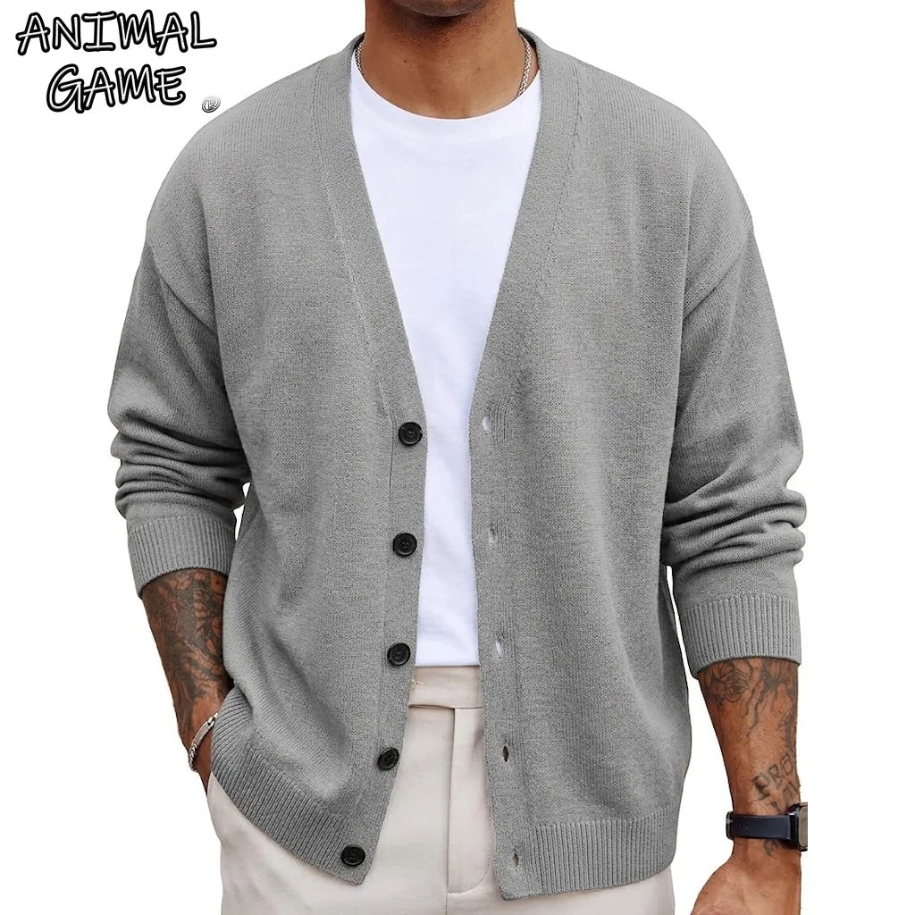 Autumn Men's Long Sleeve Knit Cardigan Sweater Solid Color Button Down Casual Warm Knitted Jacket for Winter Outwear Streetwear