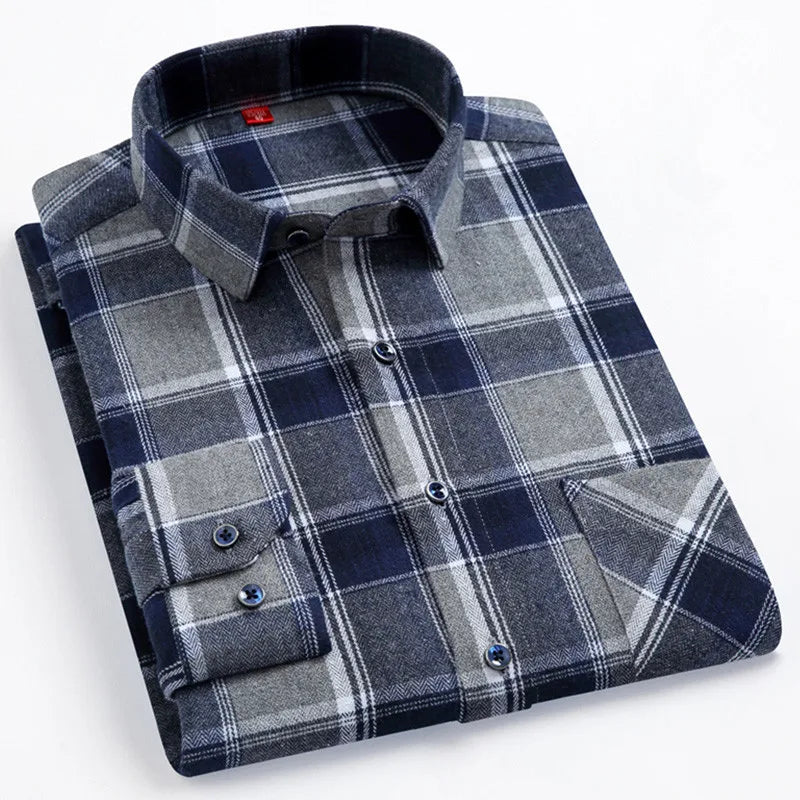 Pure Cotton Men's Plaid Shirt Long Sleeve Regular Fit Men Casual Oversized Shirt Leisure Autumn Spring Male Blouse New Plus Size