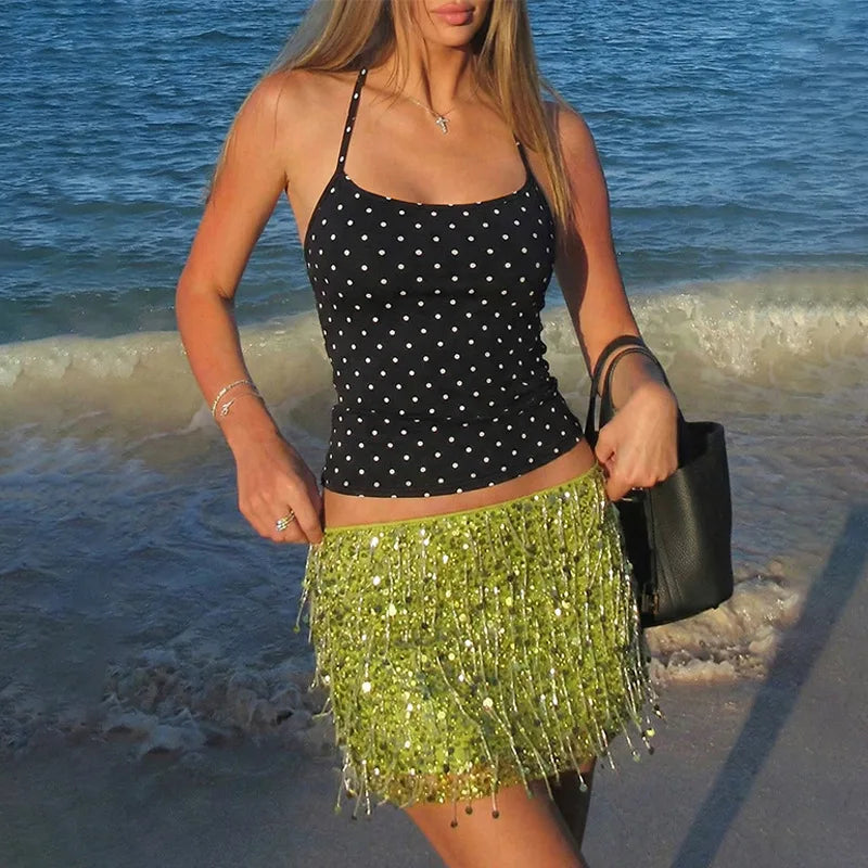 Fashion Polka Dot Halter Neck Tank Top Women Slim Fit Thin Strap Sleeveless Casual Summer Camisole