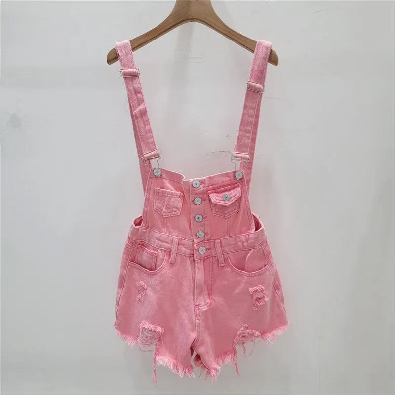 Denim Jumpsuits Short Overalls for Women Fashion Rompers Bodysuit Large Cotton Playsuits Roupas Female 2023 Pink Short Romper
