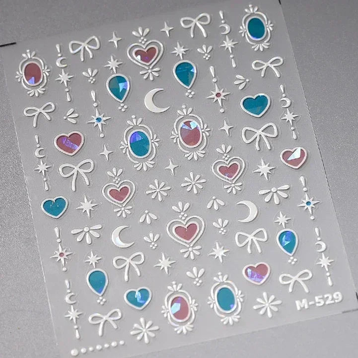 5D Gradient Love Gem Glitter Love Heart Colorful Cat's Eye Rhinestone Soft Self Adhesive Nail Art Stickers Shiny Manicure Decals