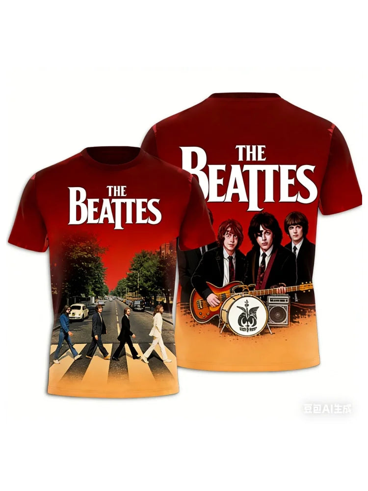 Rock band T-shirt Summer men's women's T-shirts The Beatles printed T-shirt Hip hop round neck T-shirt Breathable sports T-shirt