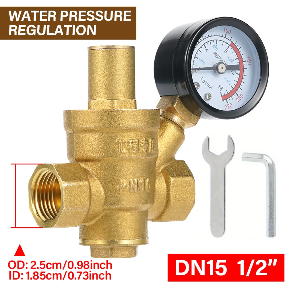 Water Pressure Regulator Brass Pressure Regulator DN20/15 Brass Adjustable Water Pressure Regulator Reducer with Gauge Meter