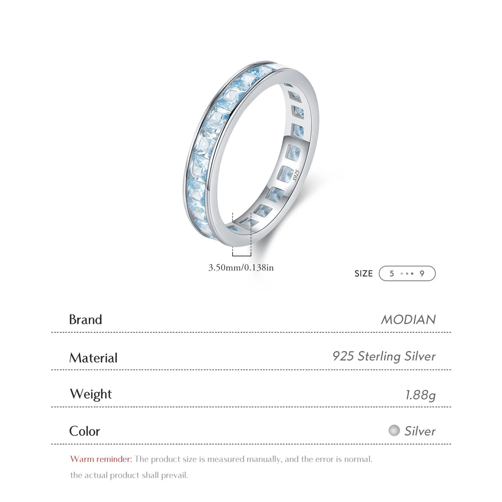 MODIAN 925 Sterling Silver Luxury Square Zirconia Finger Ring Fashion Stackable Eternity Band Rings For Women Fine Jewelry