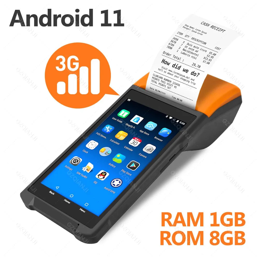 Android 14 Handheld Terminal Android 11 POS Receipt Printer 58mm Portable Machine 5.5 HD Support 1D 2D Barcode Scanner NFC WIFI