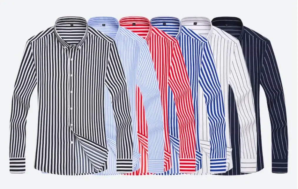 Men's Striped Shirt, Single-breasted Long-sleeved Shirts Autumn New Men Top Red Blue Black Slim Version Male Chemise Asian Size