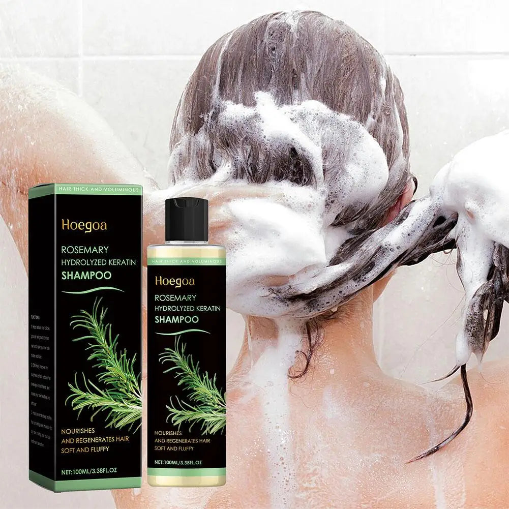 Hoegoa Rosemary Hydrolyzed Keratin Thickening Shampoo 100ml,Nourishing Volumizing Hair Regrowth Treatment for Thinning Hair