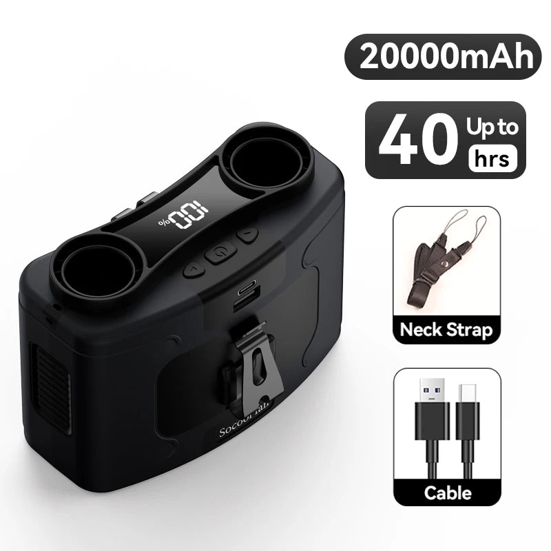 Socool 20000mAh Portable Waist Fan Dual Air Outlet 10 Gear Speeds Outdoor Personal Hanging Neck & Belt Clip Fan with Power Bank