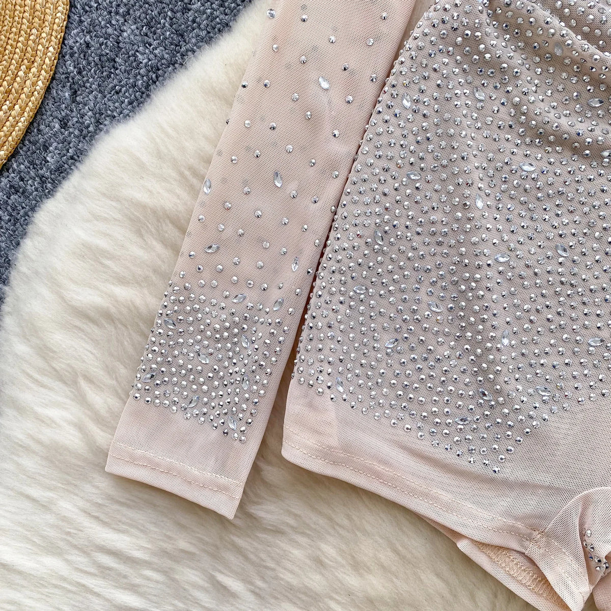 SINGREINY Summer Thin Sheer Sexy Bodysuit Long Sleeve Zipper With Shorts Design Rompers Beadings Streetwear Women Mesh Playsuits